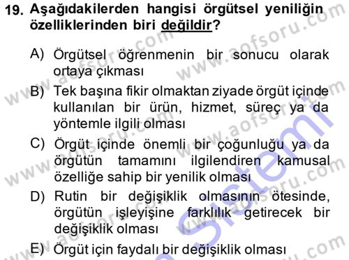Yenilik Yönetimi Dersi Ara Sınavı Deneme Sınav Soruları 19. Soru