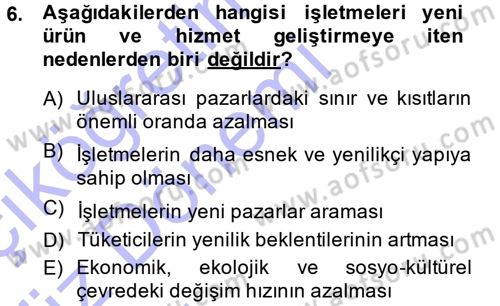 Yenilik Yönetimi Dersi Ara Sınavı Deneme Sınav Soruları 6. Soru
