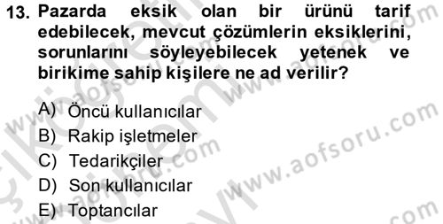 Yenilik Yönetimi Dersi 2013 - 2014 Yılı Tek Ders Sınav Soruları 13. Soru