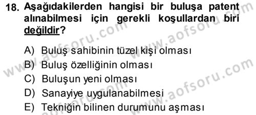 Yenilik Yönetimi Dersi 2013 - 2014 Yılı Tek Ders Sınav Soruları 18. Soru