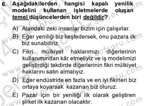 Yenilik Yönetimi Dersi 2013 - 2014 Yılı Tek Ders Sınav Soruları 6. Soru