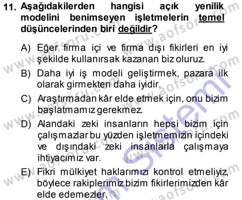 Yenilik Yönetimi Dersi 2014 - 2015 Yılı (Vize) Ara Sınav Soruları 11. Soru