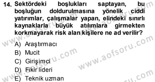 Yenilik Yönetimi Dersi 2014 - 2015 Yılı (Vize) Ara Sınav Soruları 14. Soru
