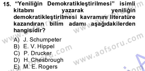 Yenilik Yönetimi Dersi Ara Sınavı Deneme Sınav Soruları 15. Soru