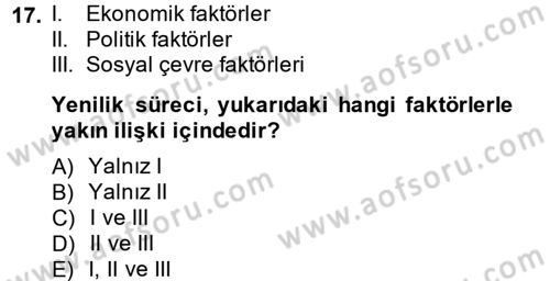 Yenilik Yönetimi Dersi Ara Sınavı Deneme Sınav Soruları 17. Soru
