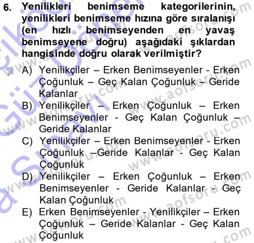 Yenilik Yönetimi Dersi Ara Sınavı Deneme Sınav Soruları 6. Soru