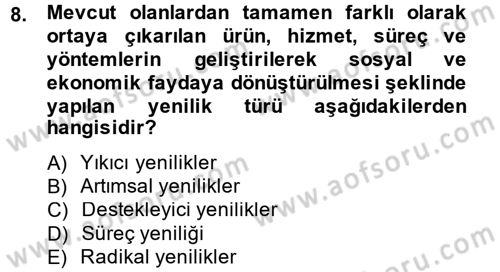 Yenilik Yönetimi Dersi Ara Sınavı Deneme Sınav Soruları 8. Soru