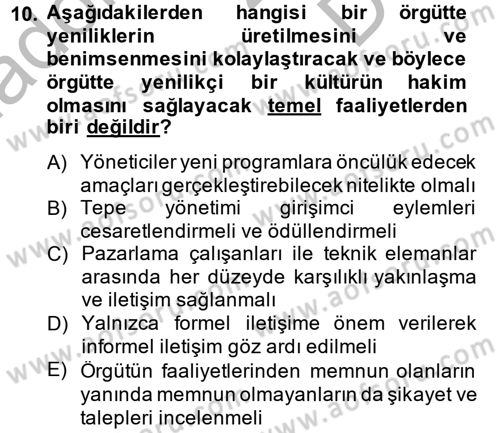 Yenilik Yönetimi Dersi 2014 - 2015 Yılı (Final) Dönem Sonu Sınav Soruları 10. Soru