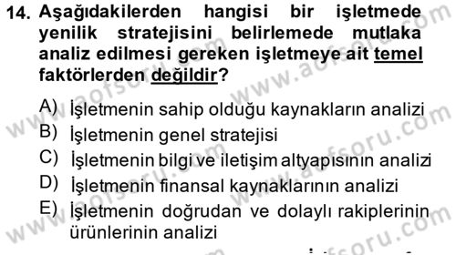 Yenilik Yönetimi Dersi 2014 - 2015 Yılı (Final) Dönem Sonu Sınav Soruları 14. Soru