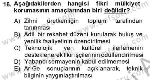 Yenilik Yönetimi Dersi 2014 - 2015 Yılı (Final) Dönem Sonu Sınav Soruları 16. Soru