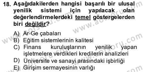 Yenilik Yönetimi Dersi 2014 - 2015 Yılı (Final) Dönem Sonu Sınav Soruları 18. Soru