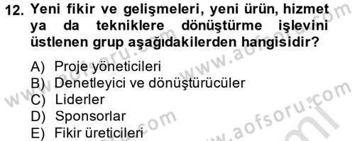 Yenilik Yönetimi Dersi 2014 - 2015 Yılı Tek Ders Sınav Soruları 12. Soru