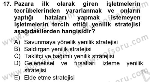 Yenilik Yönetimi Dersi 2014 - 2015 Yılı Tek Ders Sınav Soruları 17. Soru