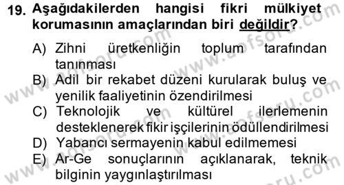 Yenilik Yönetimi Dersi 2014 - 2015 Yılı Tek Ders Sınav Soruları 19. Soru