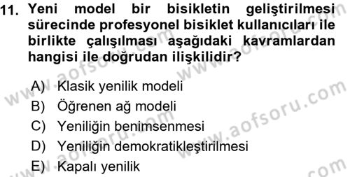 Yenilik Yönetimi Dersi Ara Sınavı Deneme Sınav Soruları 11. Soru