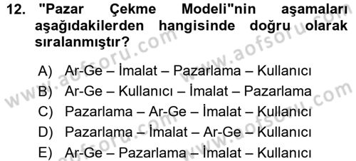 Yenilik Yönetimi Dersi Ara Sınavı Deneme Sınav Soruları 12. Soru