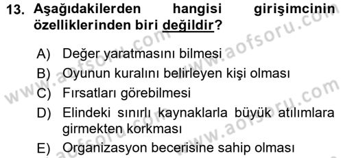 Yenilik Yönetimi Dersi Ara Sınavı Deneme Sınav Soruları 13. Soru