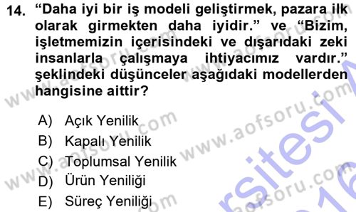 Yenilik Yönetimi Dersi Ara Sınavı Deneme Sınav Soruları 14. Soru