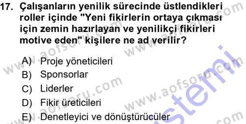 Yenilik Yönetimi Dersi 2015 - 2016 Yılı (Vize) Ara Sınav Soruları 17. Soru