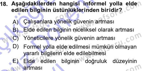Yenilik Yönetimi Dersi 2015 - 2016 Yılı (Vize) Ara Sınav Soruları 18. Soru