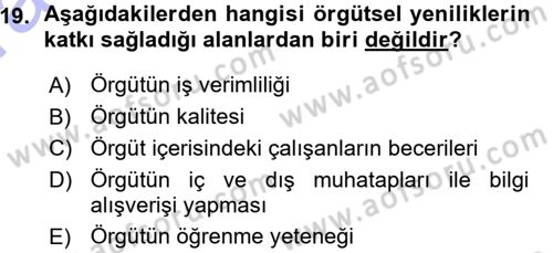 Yenilik Yönetimi Dersi Ara Sınavı Deneme Sınav Soruları 19. Soru