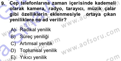 Yenilik Yönetimi Dersi Ara Sınavı Deneme Sınav Soruları 9. Soru