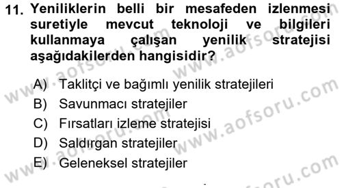 Yenilik Yönetimi Dersi 2015 - 2016 Yılı (Final) Dönem Sonu Sınav Soruları 11. Soru