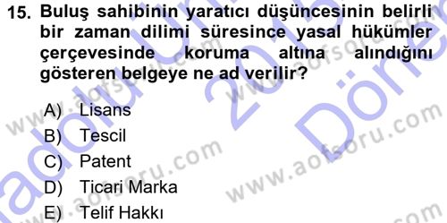 Yenilik Yönetimi Dersi 2015 - 2016 Yılı (Final) Dönem Sonu Sınav Soruları 15. Soru