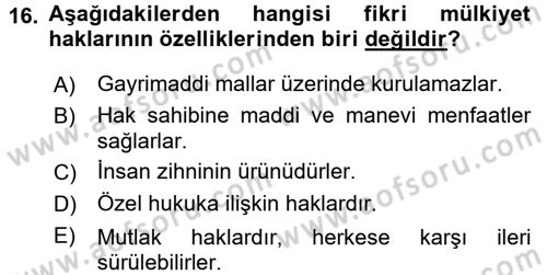 Yenilik Yönetimi Dersi 2015 - 2016 Yılı (Final) Dönem Sonu Sınav Soruları 16. Soru