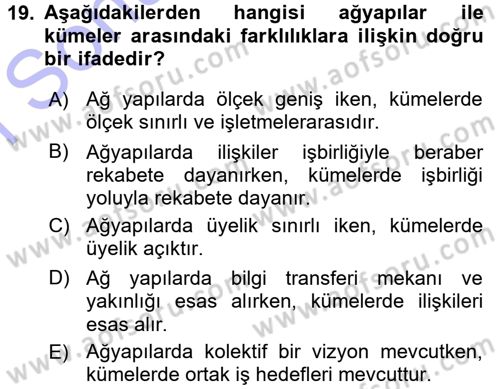 Yenilik Yönetimi Dersi 2015 - 2016 Yılı (Final) Dönem Sonu Sınav Soruları 19. Soru