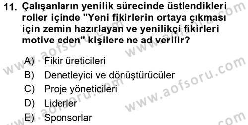 Yenilik Yönetimi Dersi 2015 - 2016 Yılı Tek Ders Sınav Soruları 11. Soru