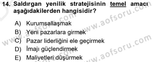 Yenilik Yönetimi Dersi 2015 - 2016 Yılı Tek Ders Sınav Soruları 14. Soru