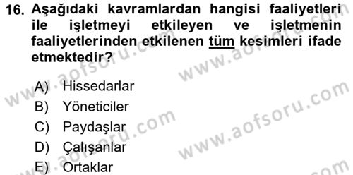 Yenilik Yönetimi Dersi 2015 - 2016 Yılı Tek Ders Sınav Soruları 16. Soru