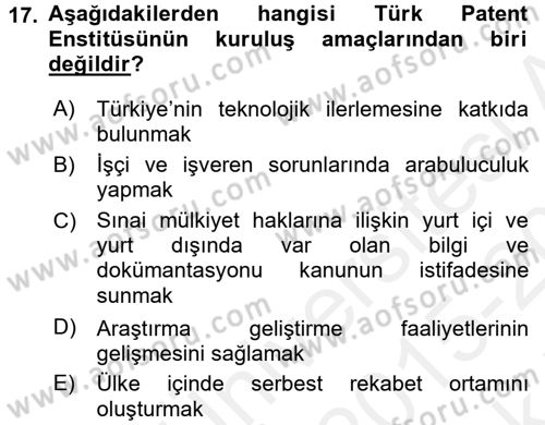 Yenilik Yönetimi Dersi 2015 - 2016 Yılı Tek Ders Sınav Soruları 17. Soru