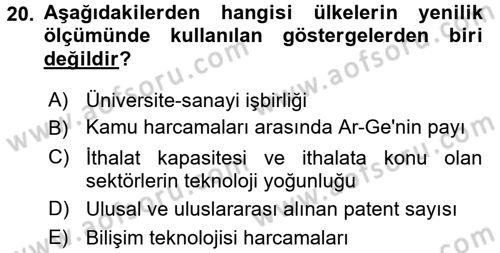 Yenilik Yönetimi Dersi 2015 - 2016 Yılı Tek Ders Sınav Soruları 20. Soru