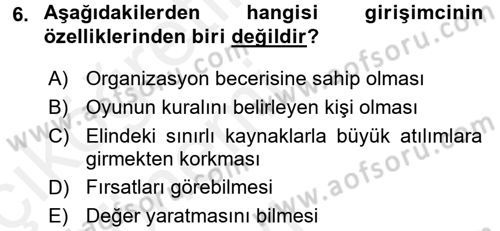 Yenilik Yönetimi Dersi 2015 - 2016 Yılı Tek Ders Sınav Soruları 6. Soru