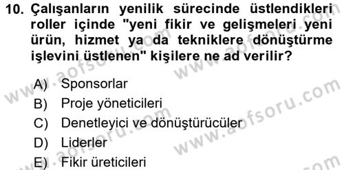 Yenilik Yönetimi Dersi 2016 - 2017 Yılı 3 Ders Sınav Soruları 10. Soru