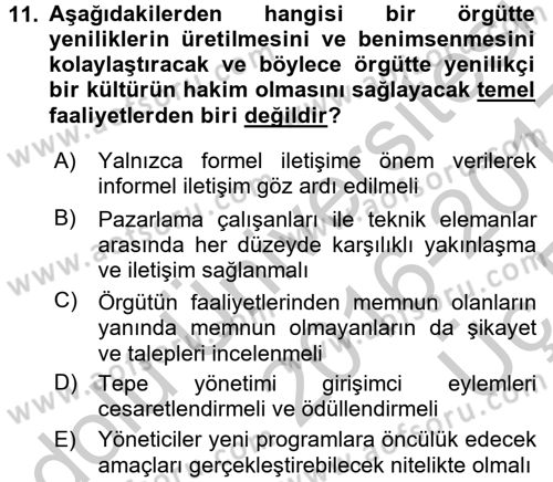 Yenilik Yönetimi Dersi 2016 - 2017 Yılı 3 Ders Sınav Soruları 11. Soru