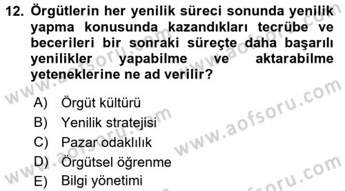 Yenilik Yönetimi Dersi 2016 - 2017 Yılı 3 Ders Sınav Soruları 12. Soru