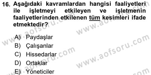 Yenilik Yönetimi Dersi 2016 - 2017 Yılı 3 Ders Sınav Soruları 16. Soru