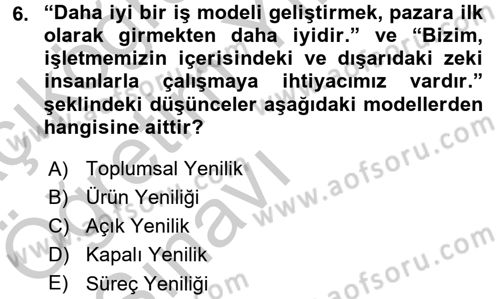 Yenilik Yönetimi Dersi 2016 - 2017 Yılı 3 Ders Sınav Soruları 6. Soru