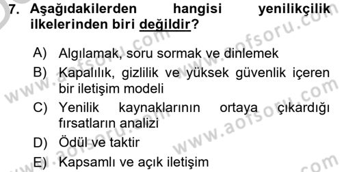 Yenilik Yönetimi Dersi 2016 - 2017 Yılı 3 Ders Sınav Soruları 7. Soru