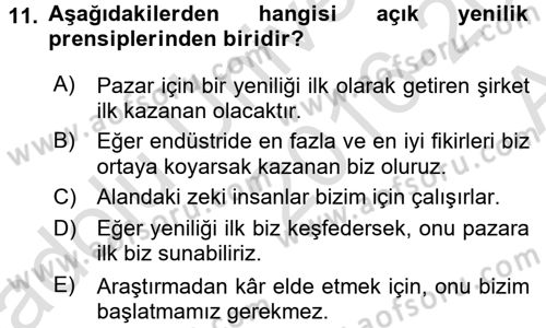 Yenilik Yönetimi Dersi Ara Sınavı Deneme Sınav Soruları 11. Soru