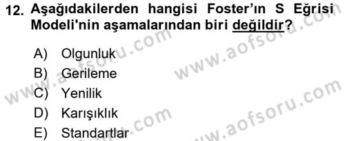 Yenilik Yönetimi Dersi 2016 - 2017 Yılı (Vize) Ara Sınav Soruları 12. Soru