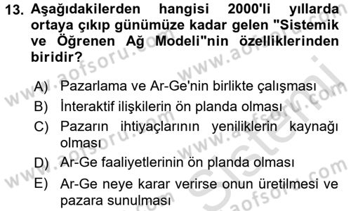 Yenilik Yönetimi Dersi Ara Sınavı Deneme Sınav Soruları 13. Soru