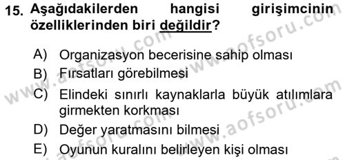 Yenilik Yönetimi Dersi Ara Sınavı Deneme Sınav Soruları 15. Soru