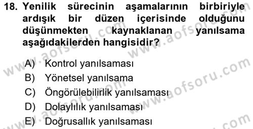 Yenilik Yönetimi Dersi Ara Sınavı Deneme Sınav Soruları 18. Soru
