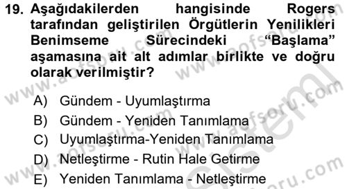Yenilik Yönetimi Dersi Ara Sınavı Deneme Sınav Soruları 19. Soru