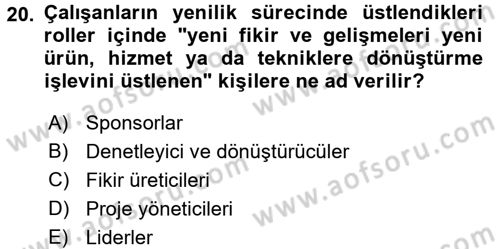 Yenilik Yönetimi Dersi 2016 - 2017 Yılı (Vize) Ara Sınav Soruları 20. Soru