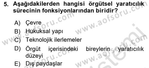 Yenilik Yönetimi Dersi Ara Sınavı Deneme Sınav Soruları 5. Soru